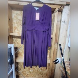 Of Mercer NWT Purple Pleated‎ Midi Dress Womans Size Small